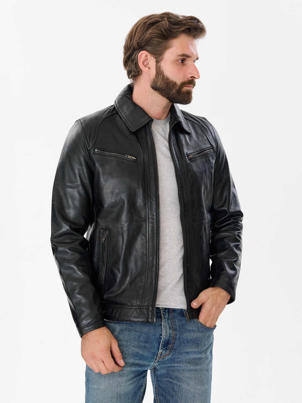 Men's Cafe Racer Black Leather Jacket
