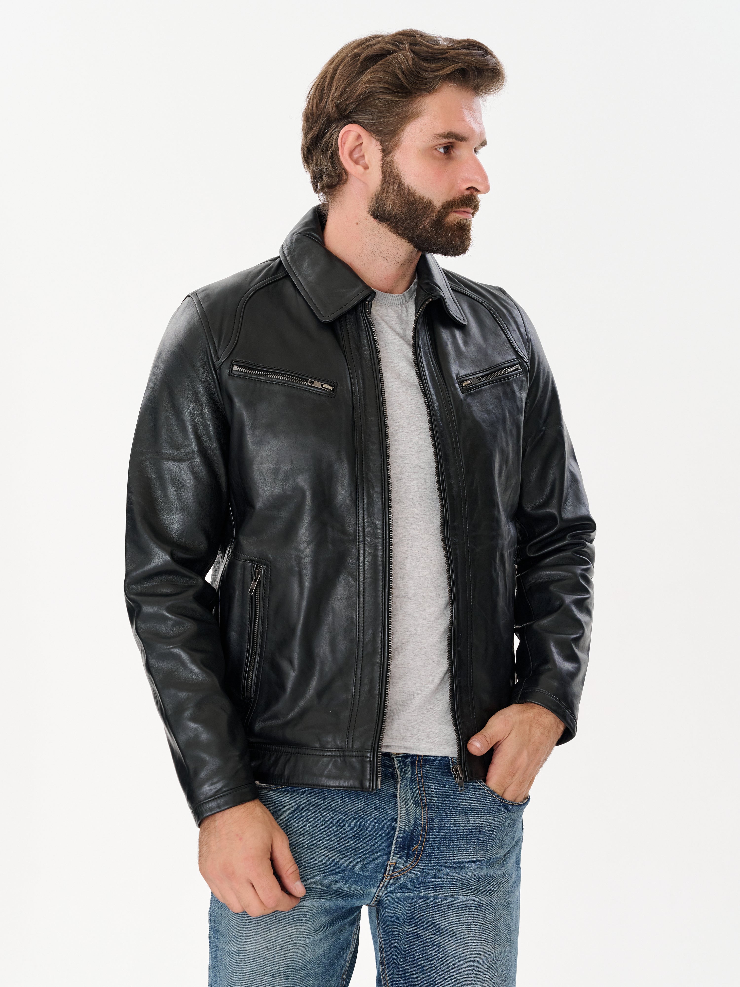 Men's Cafe Racer Black Leather Jacket