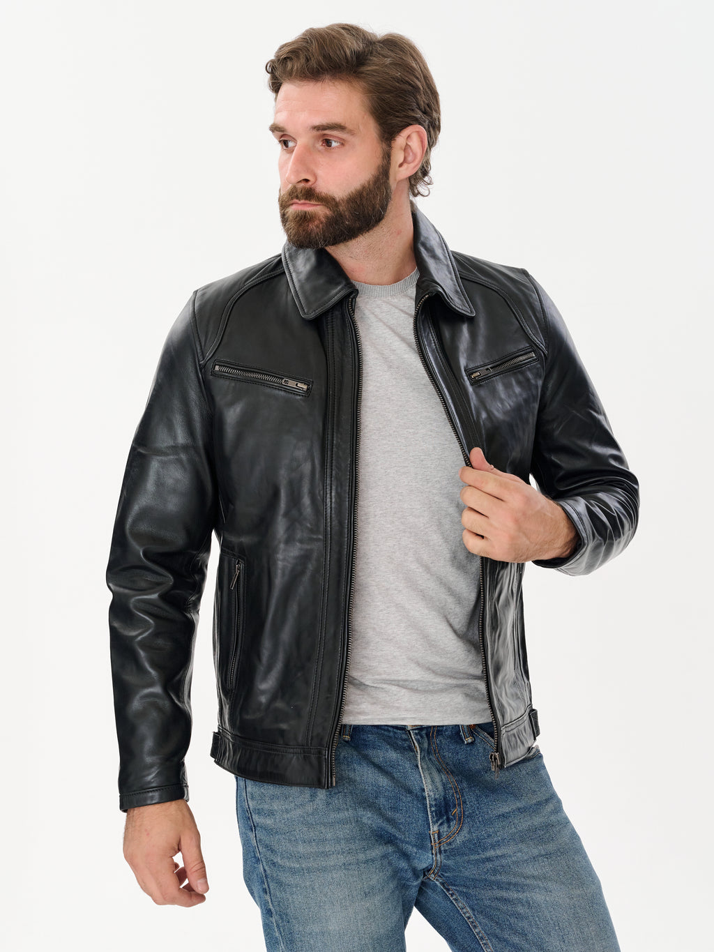 Men's Cafe Racer Black Leather Jacket