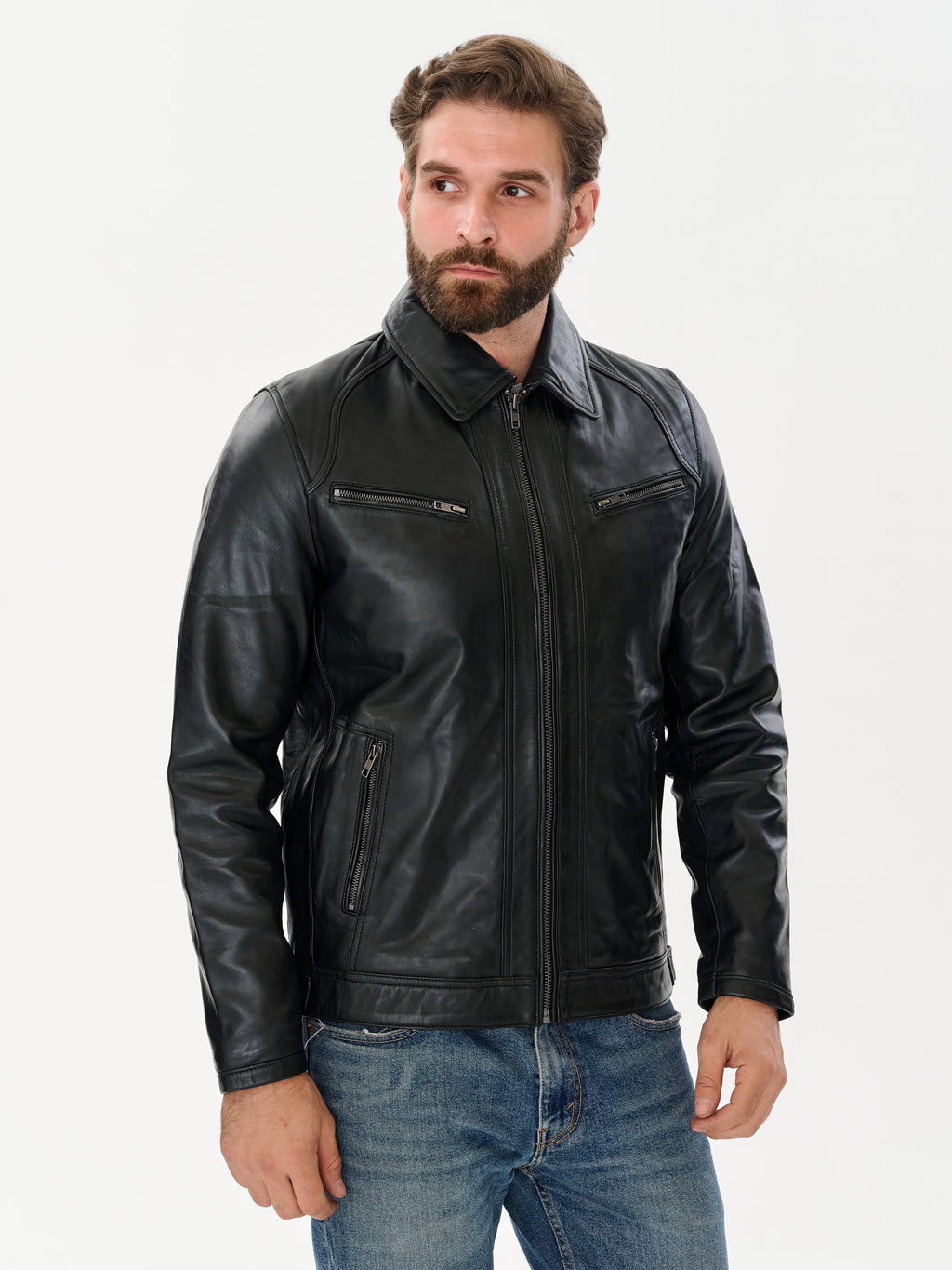 Men's Cafe Racer Black Leather Jacket