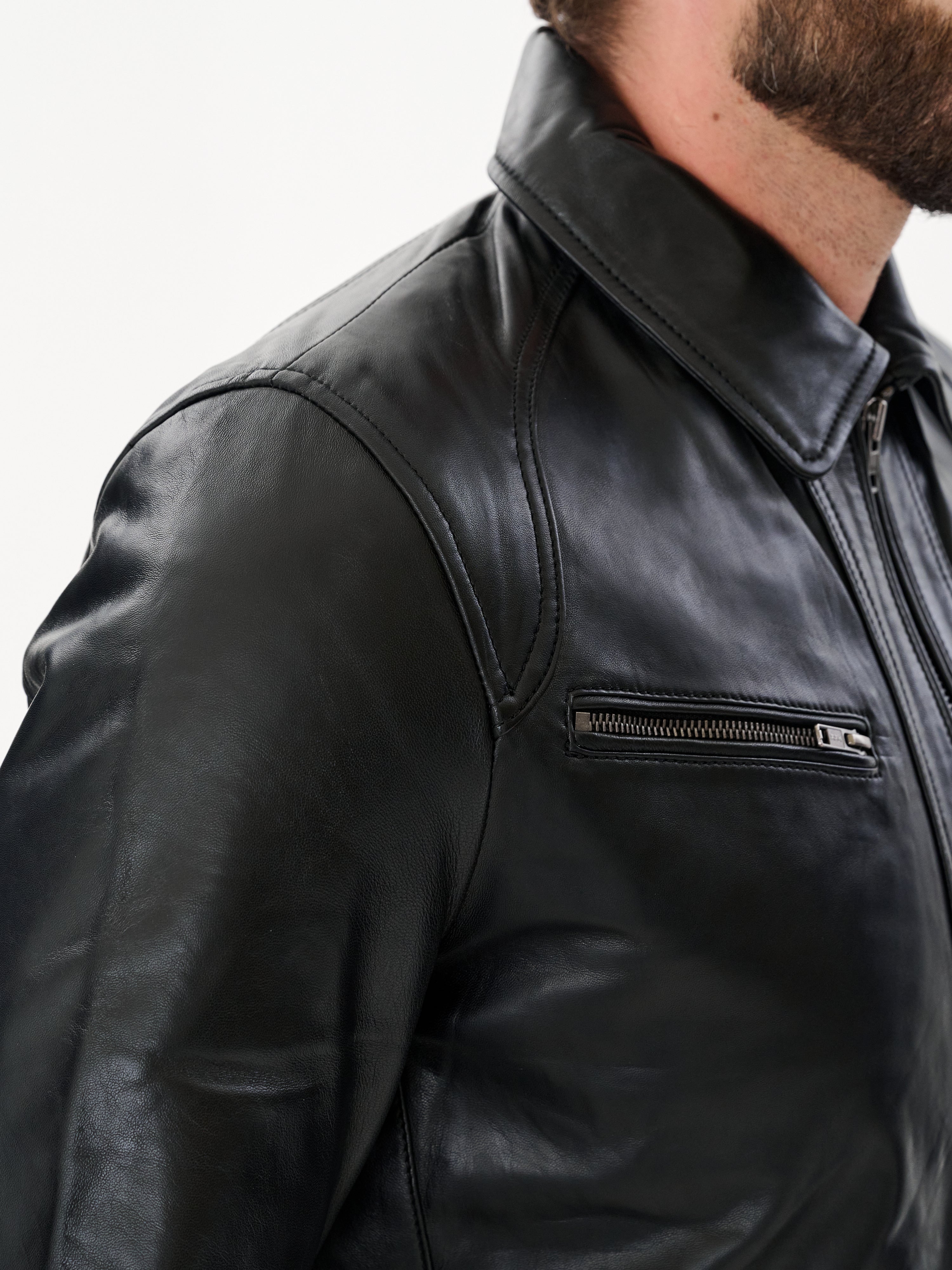 Men's Cafe Racer Black Leather Jacket