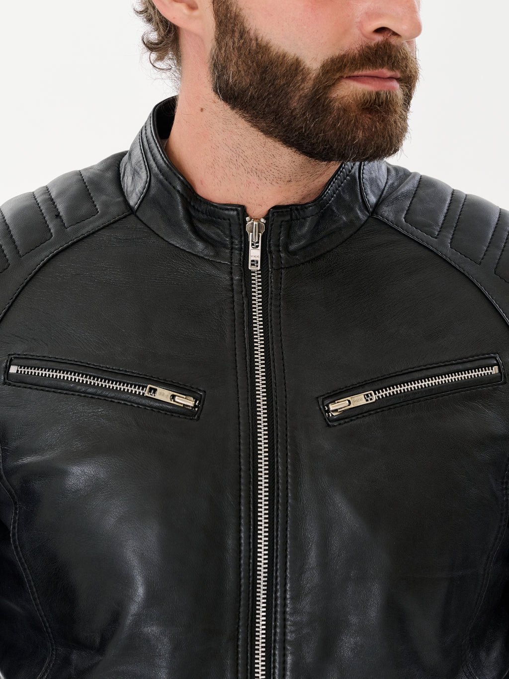 Men's Black Racer Leather Jacket — Genuine Sheepskin