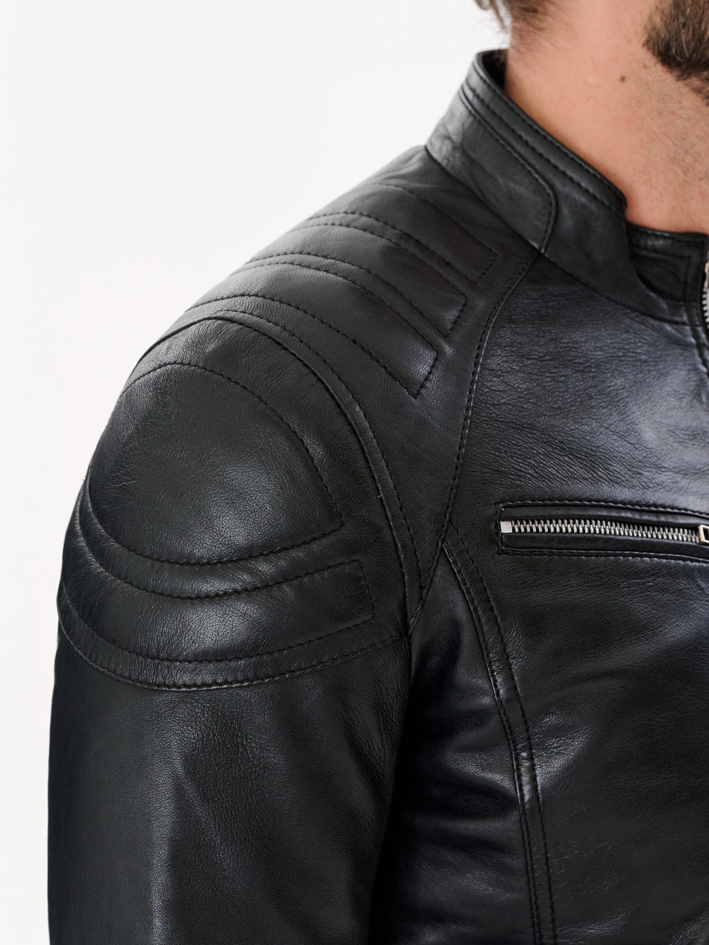 Men's Black Racer Leather Jacket — Genuine Sheepskin