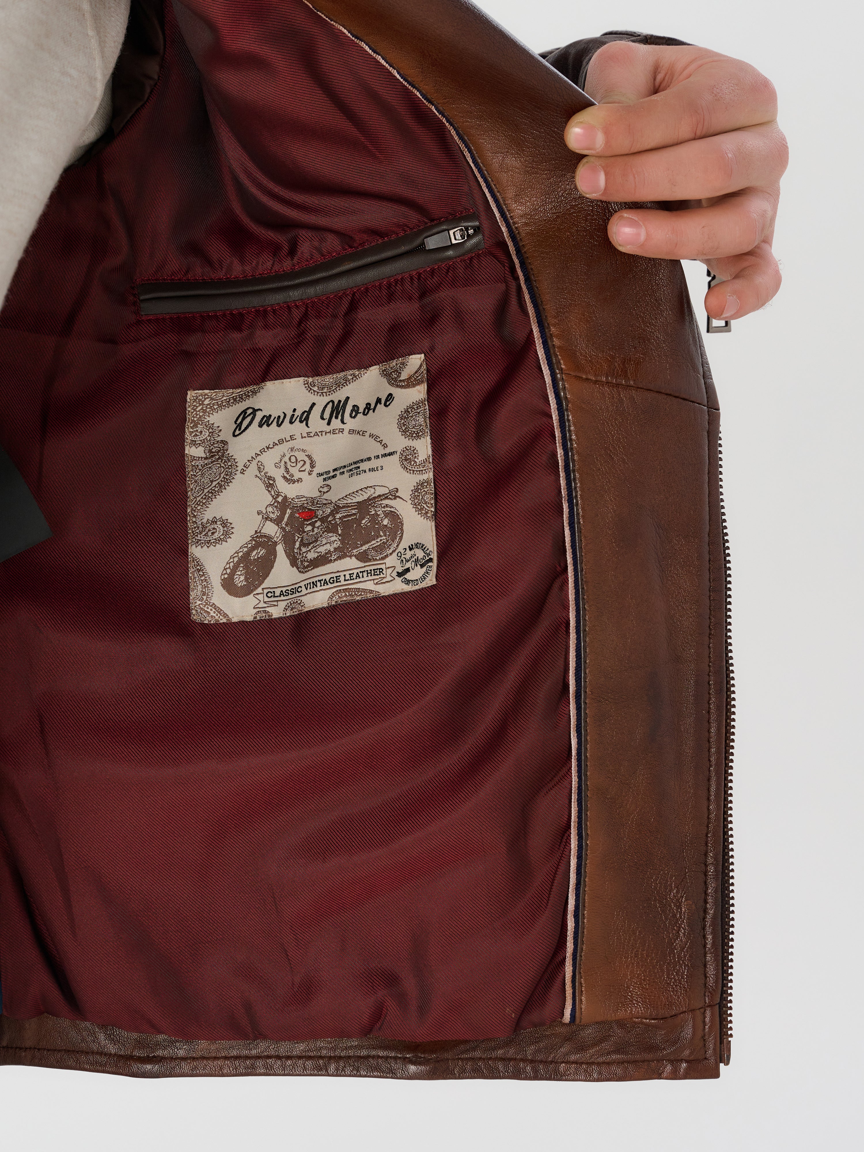 Men's Vintage Brown Biker Leather Jacket — Genuine Sheepskin