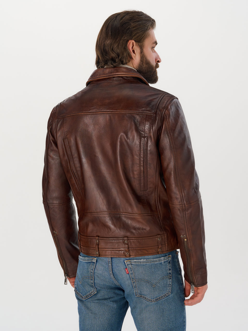 Men's Vintage Brown Biker Leather Jacket — Genuine Sheepskin