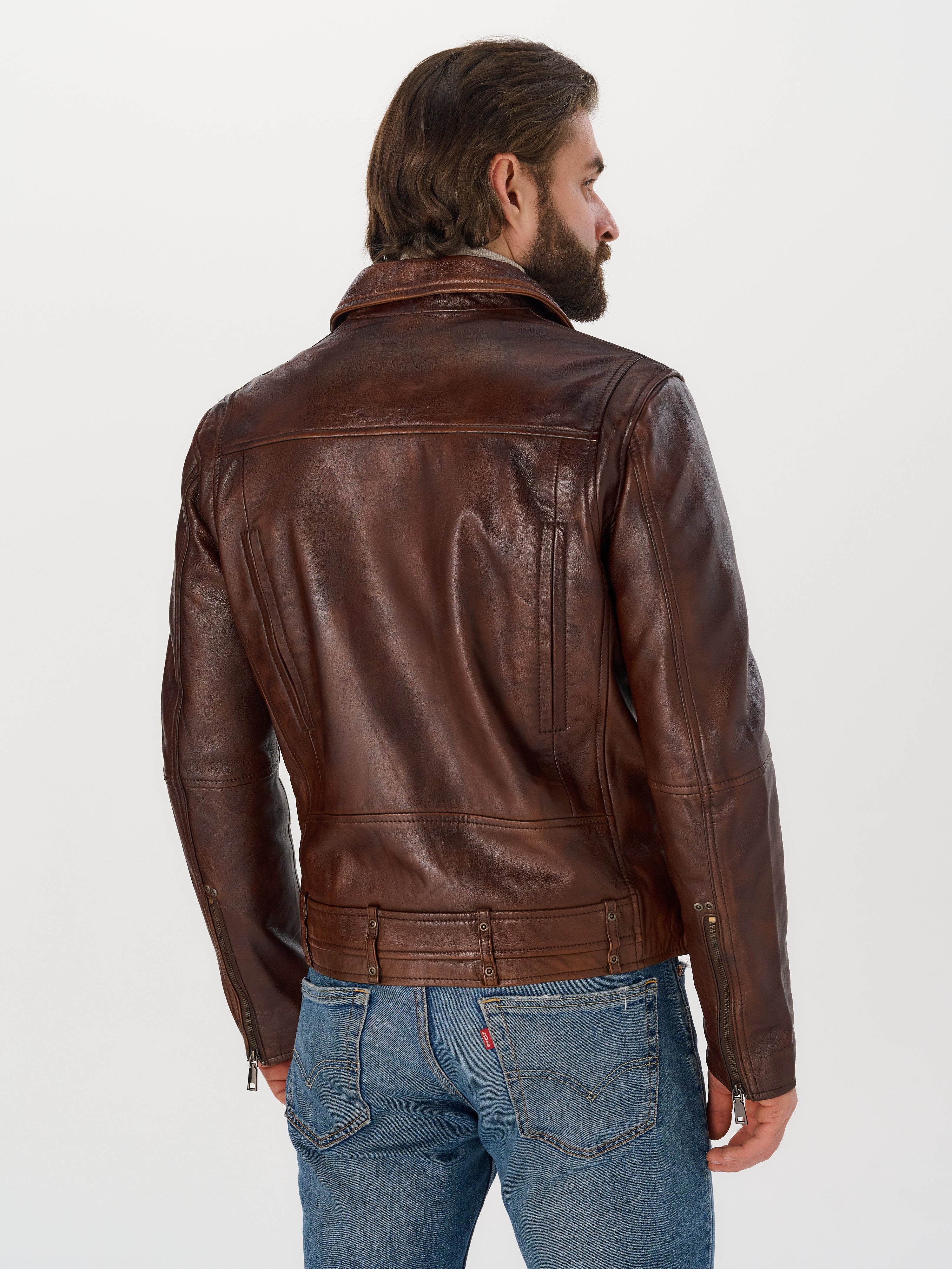 Men's Vintage Brown Biker Leather Jacket — Genuine Sheepskin