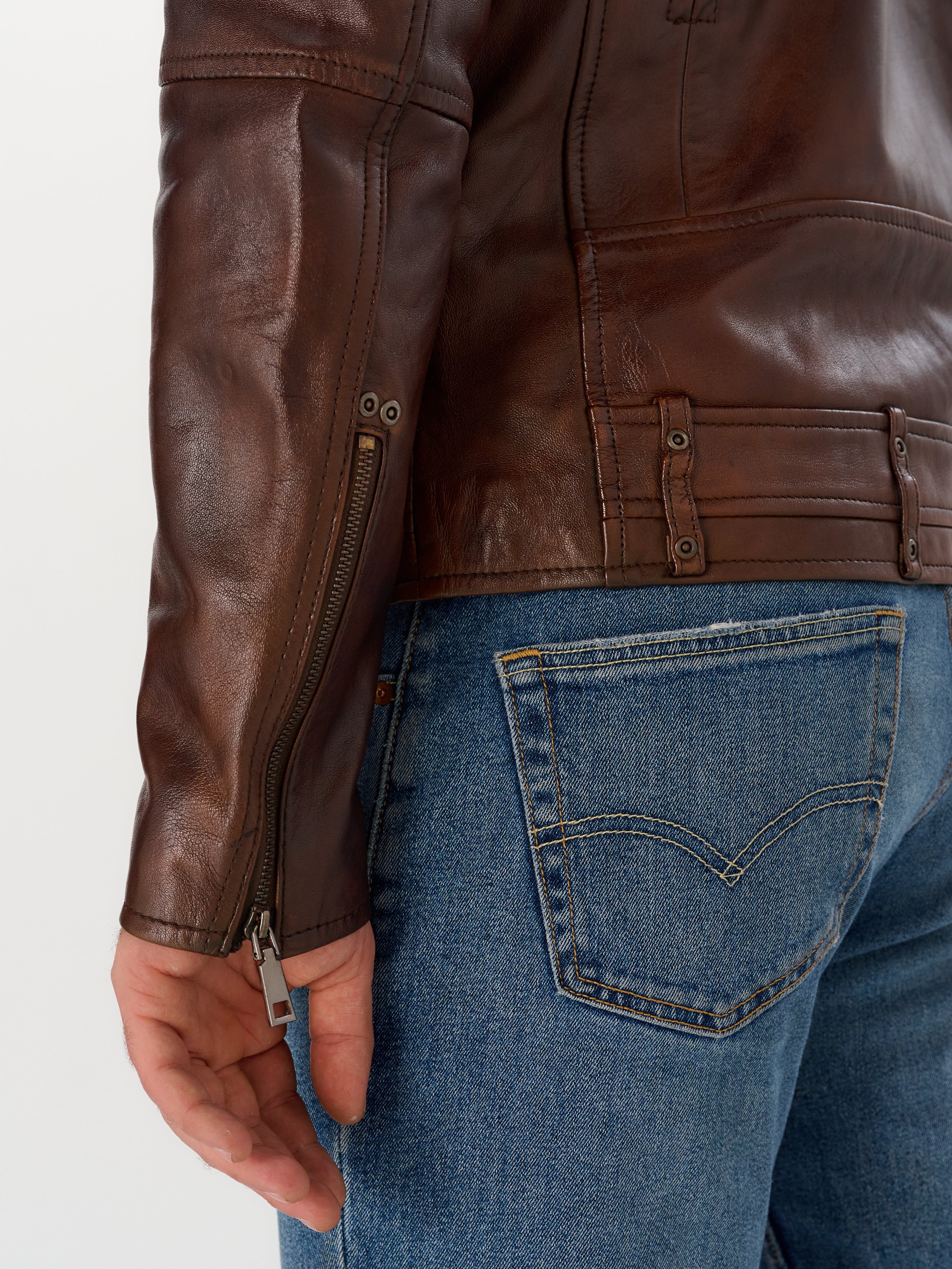 Men's Vintage Brown Biker Leather Jacket — Genuine Sheepskin