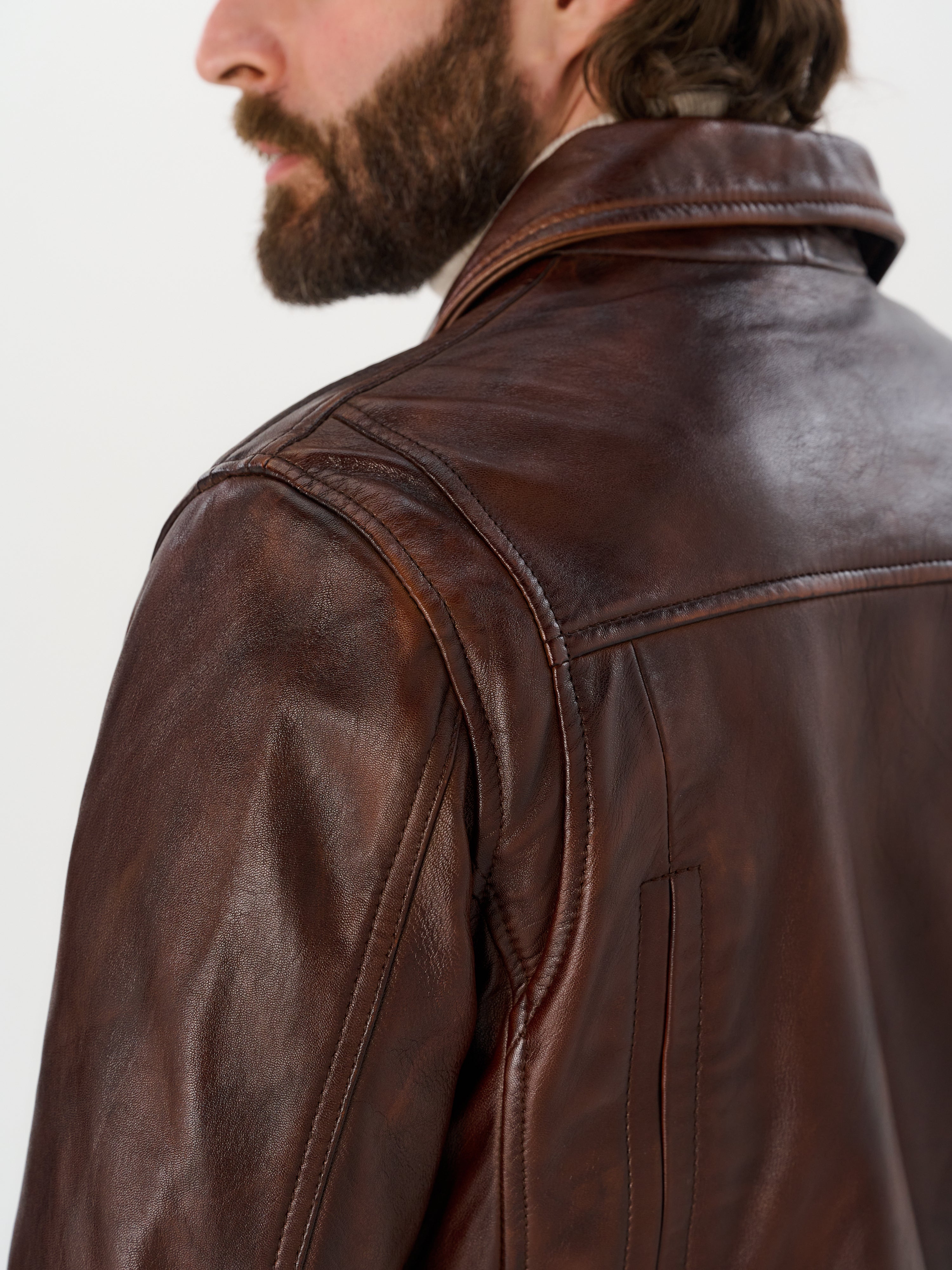 Men's Vintage Brown Biker Leather Jacket — Genuine Sheepskin