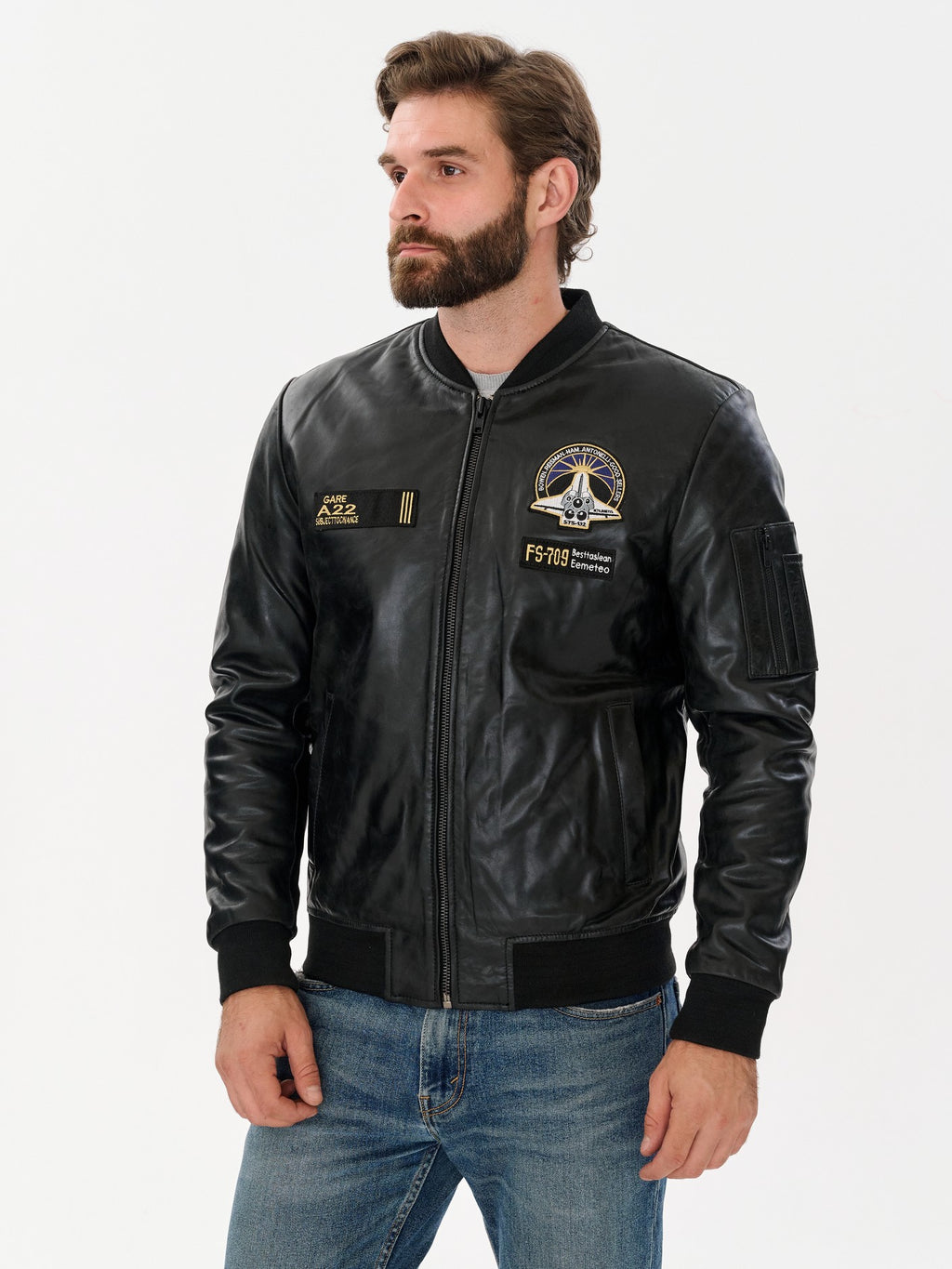 Man wearing DM Legend aviation bomber jacket side view – DM Legend
