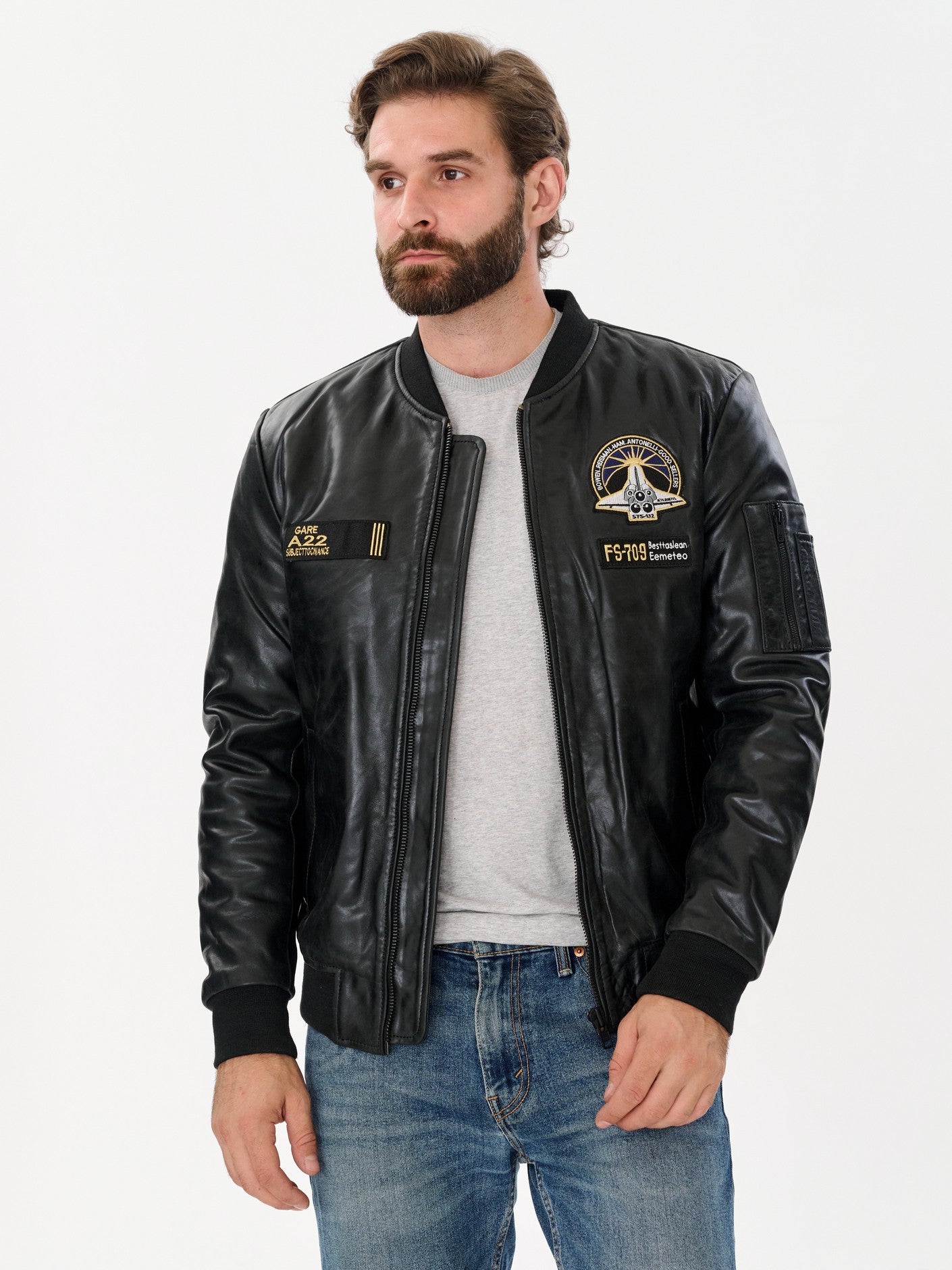 Man wearing DM Legend aviation bomber jacket 3/4 view – DM Legend
