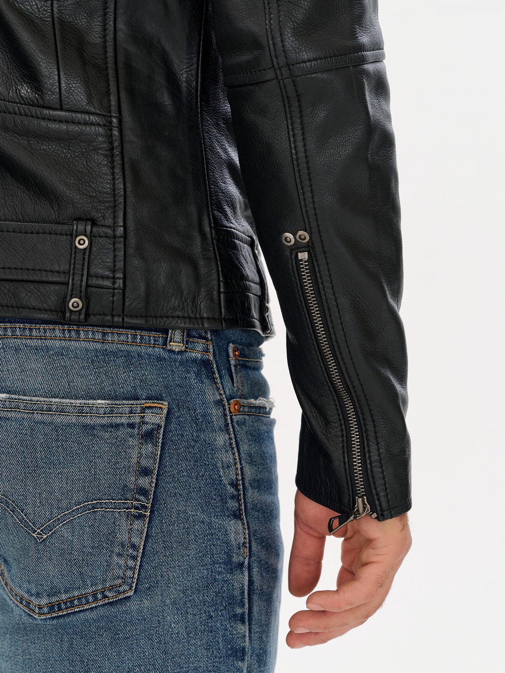 Black biker jacket hem and cuff detail – DM Legend