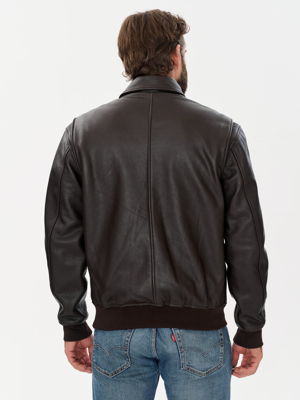 Men's cafe racer brown leather jacket back view – DM Legend