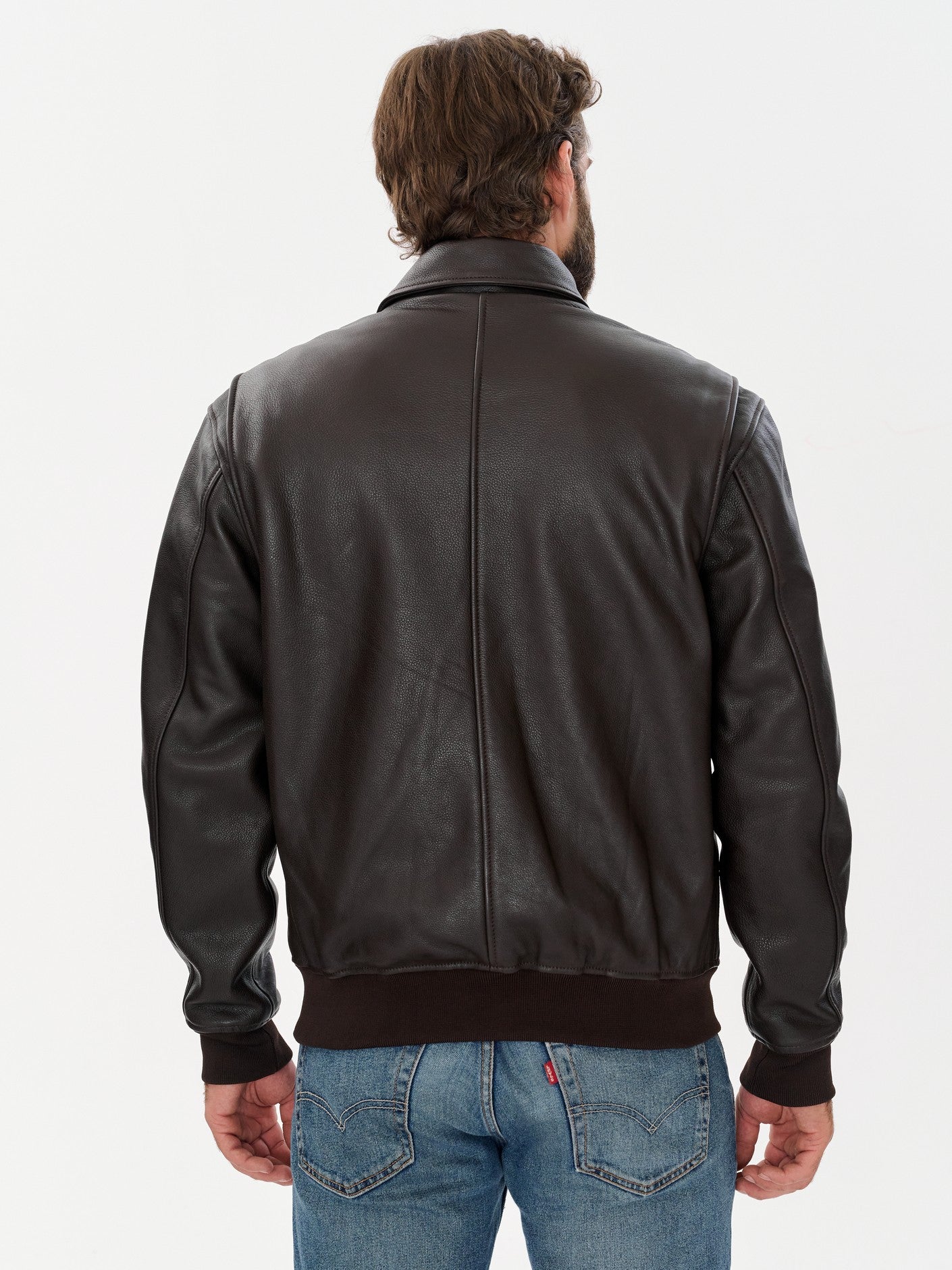 Men's cafe racer brown leather jacket back view – DM Legend