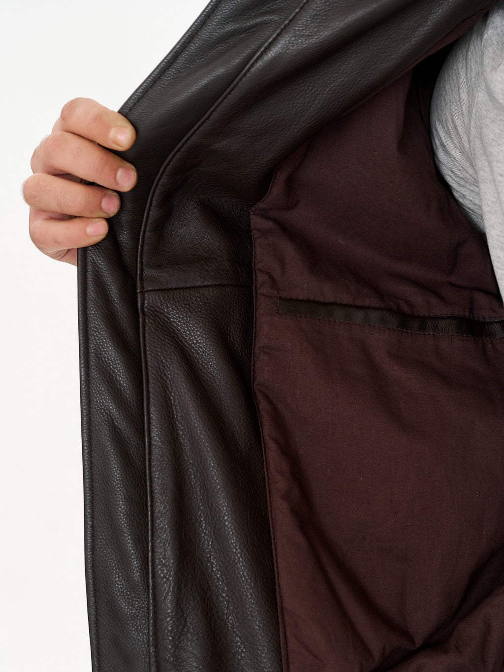 Brown cafe racer jacket inner lining detail – DM Legend