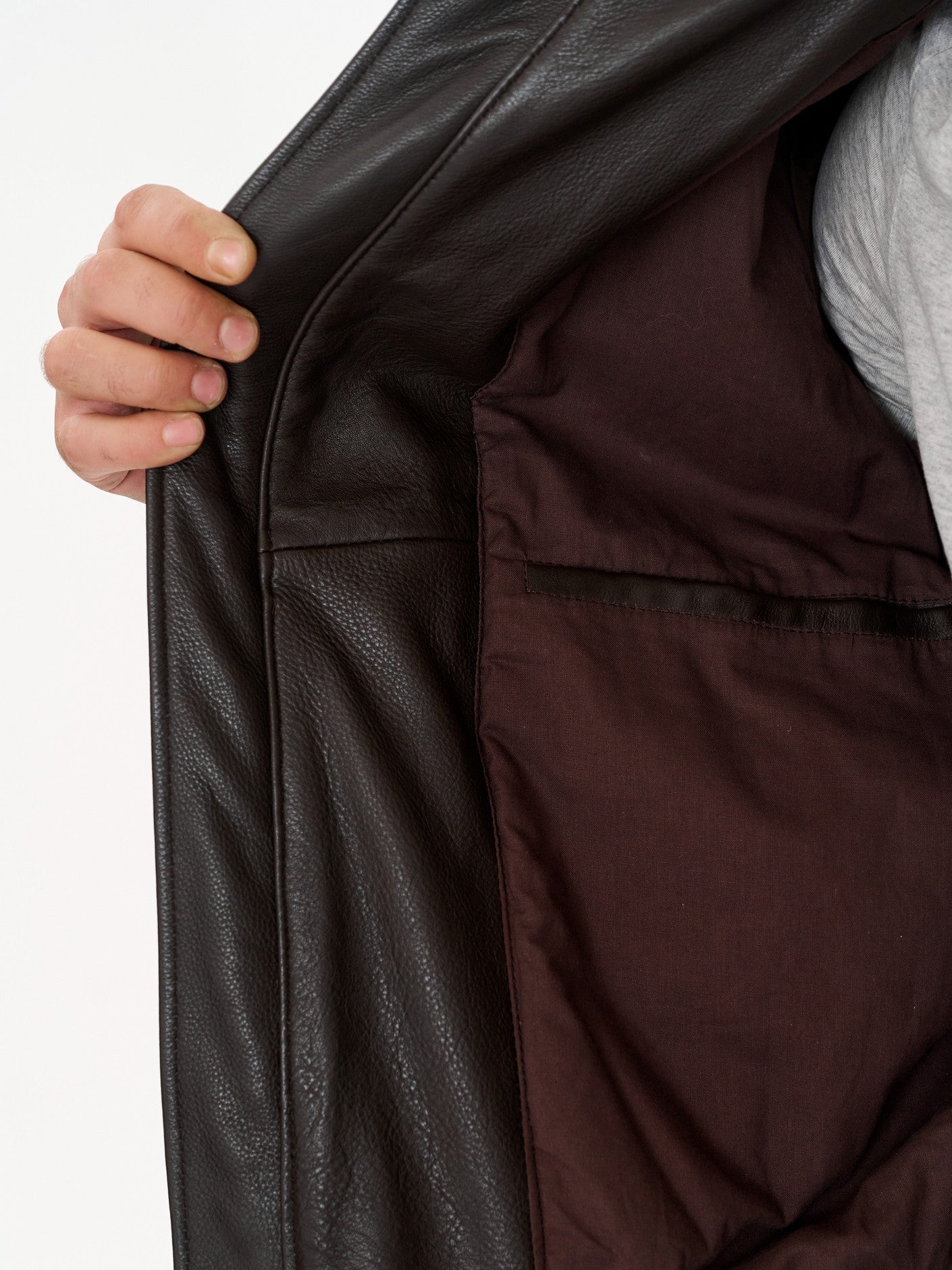 Brown cafe racer jacket inner lining detail – DM Legend