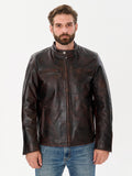 Men's distressed vintage brown leather jacket front view – DM Legend