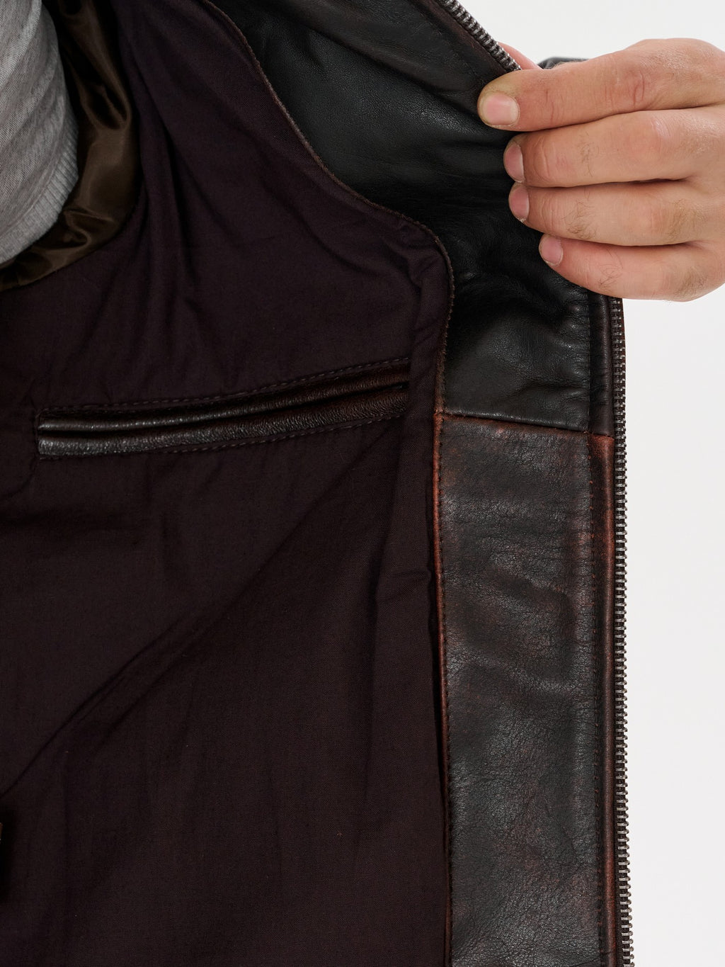 Vintage brown jacket inner pocket detail – DM Legend
