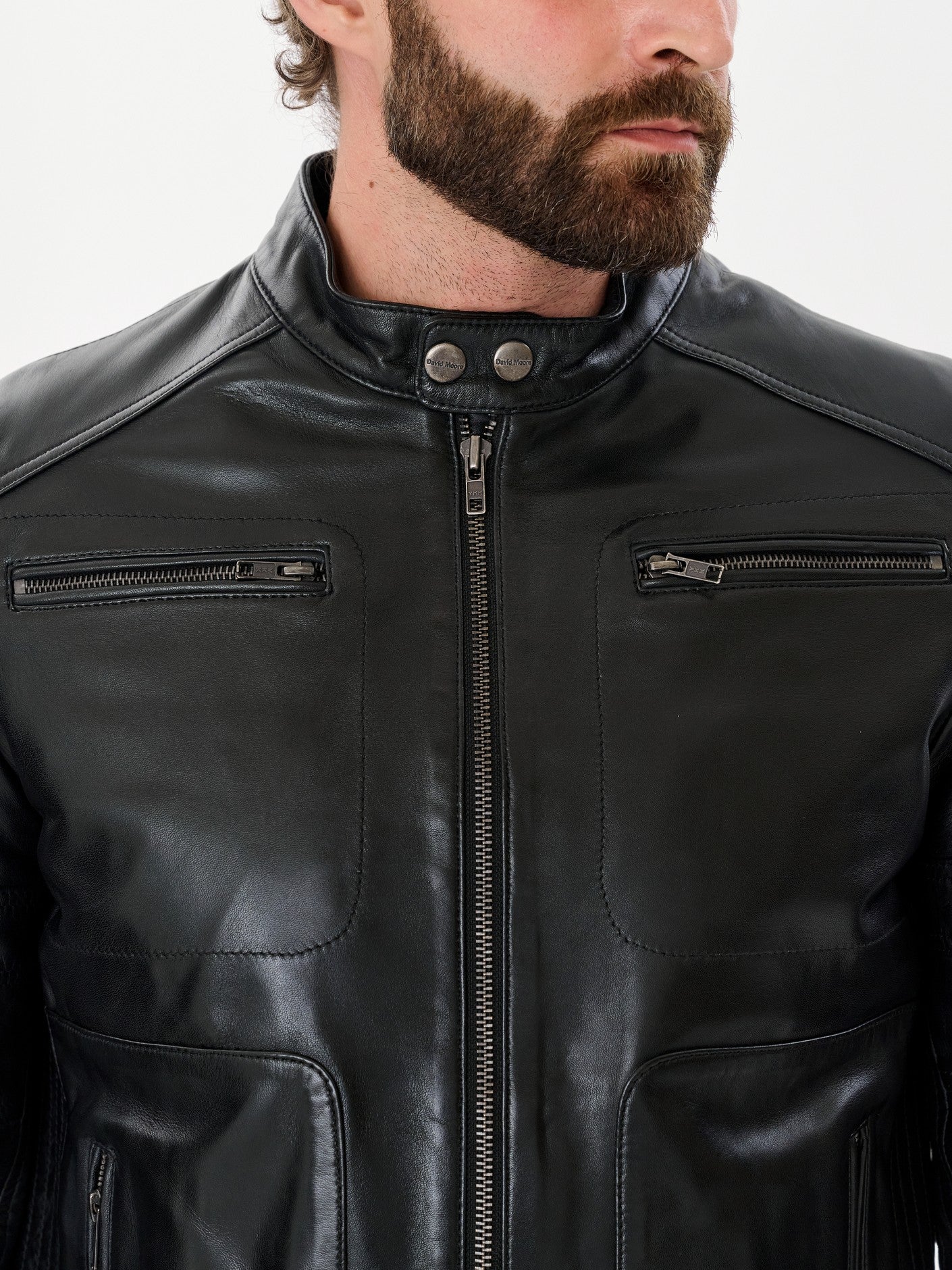 Black cafe racer jacket chest zip pocket detail – DM Legend