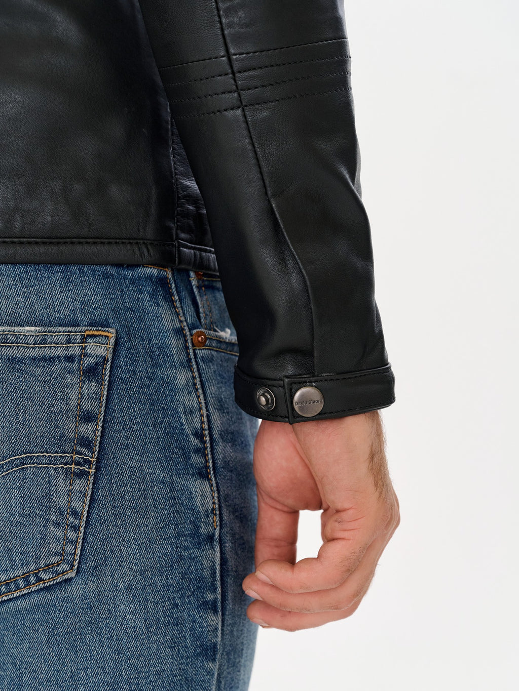 Men's double breasted black biker jacket side view – DM Legend
