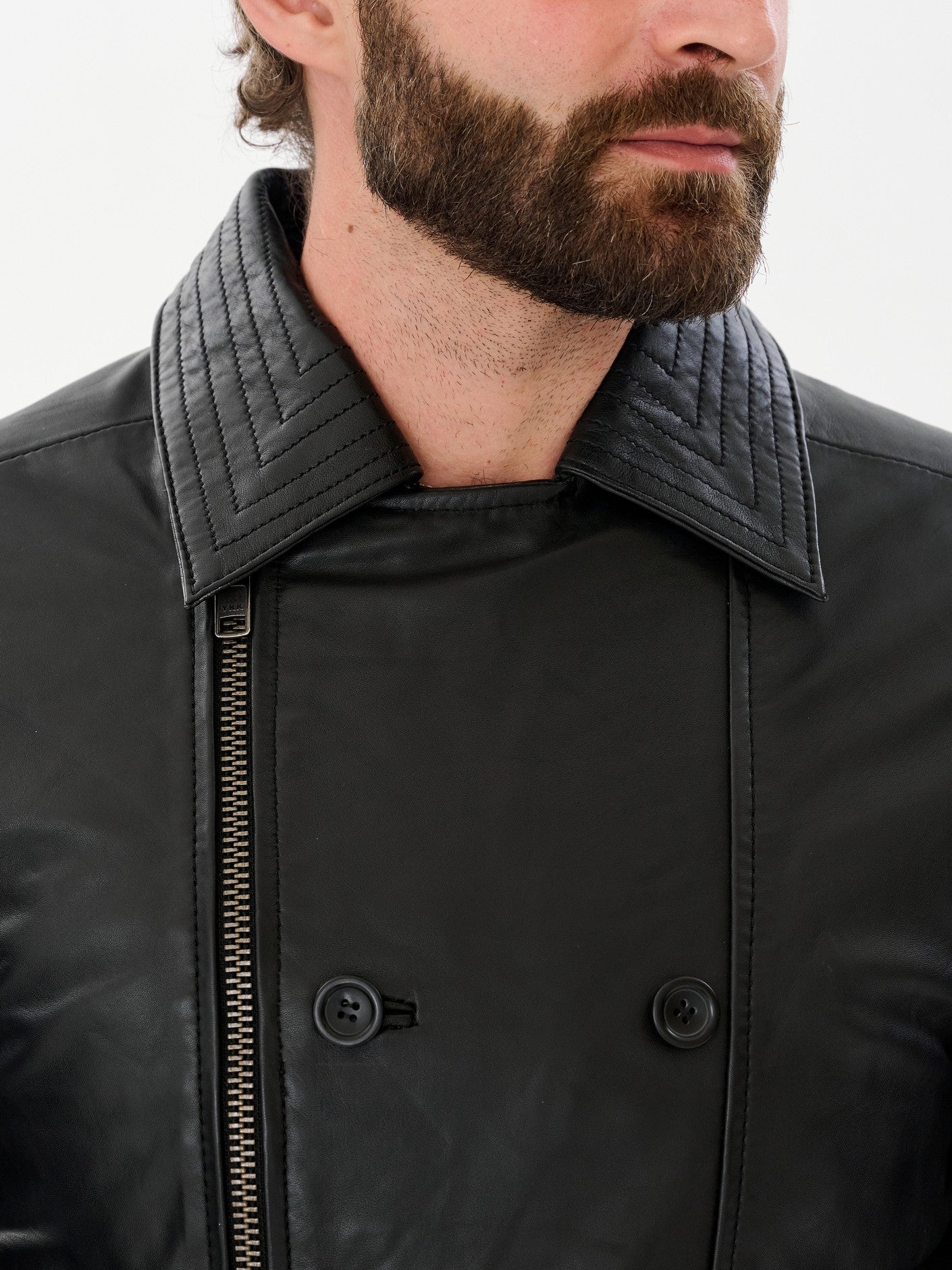 Black double breasted jacket collar detail – DM Legend