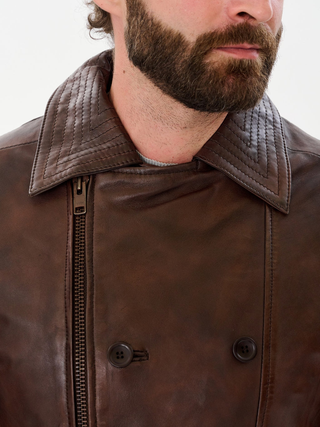 Brown double breasted jacket collar detail – DM Legend