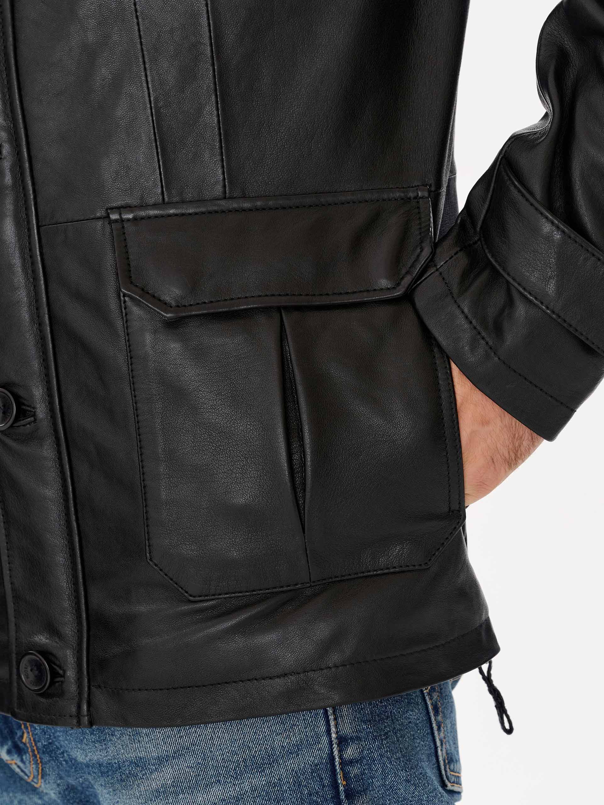 Black military jacket pocket detail – DM Legend