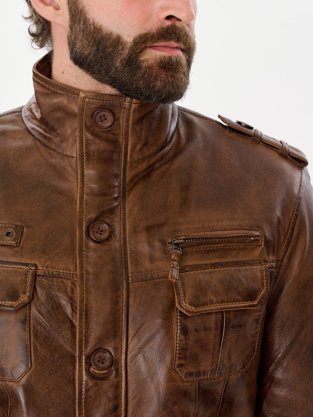 Brown military jacket collar and epaulette detail – DM Legend