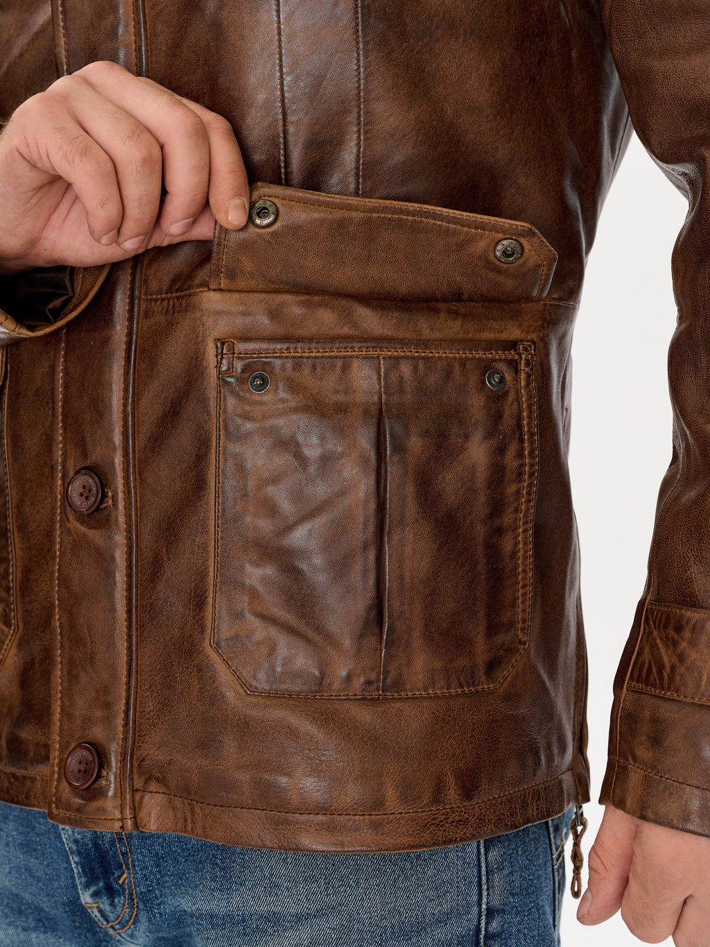 Brown military jacket cuff and button tab detail 2– DM Legend
