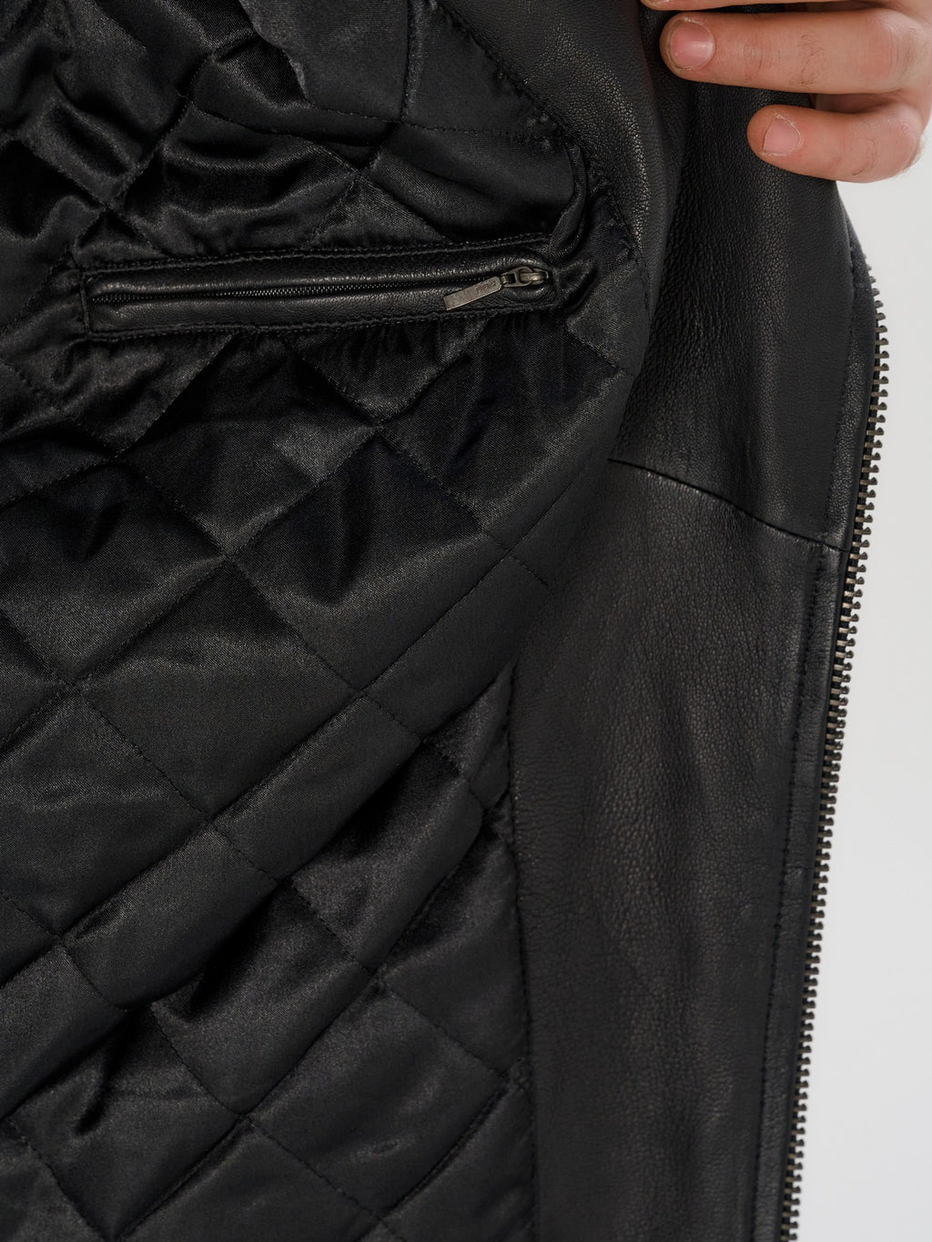 Black biker jacket lining and zip detail – DM Legend