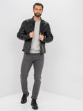 Men's vintage moto black leather jacket front view – DM Legend
