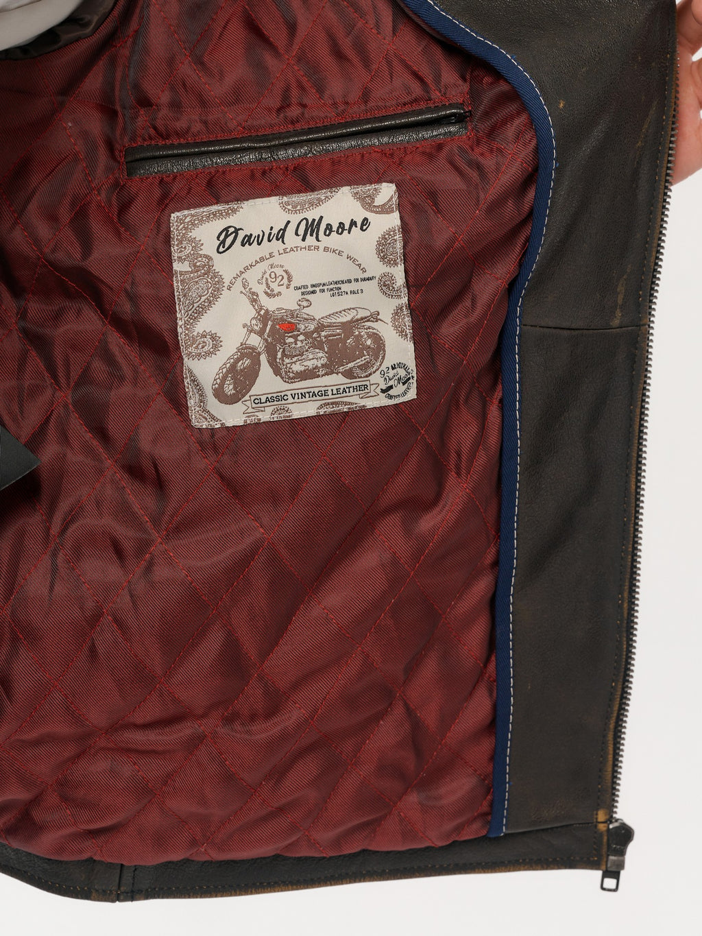 Gold brown moto jacket burgundy lining detail – DM Legend