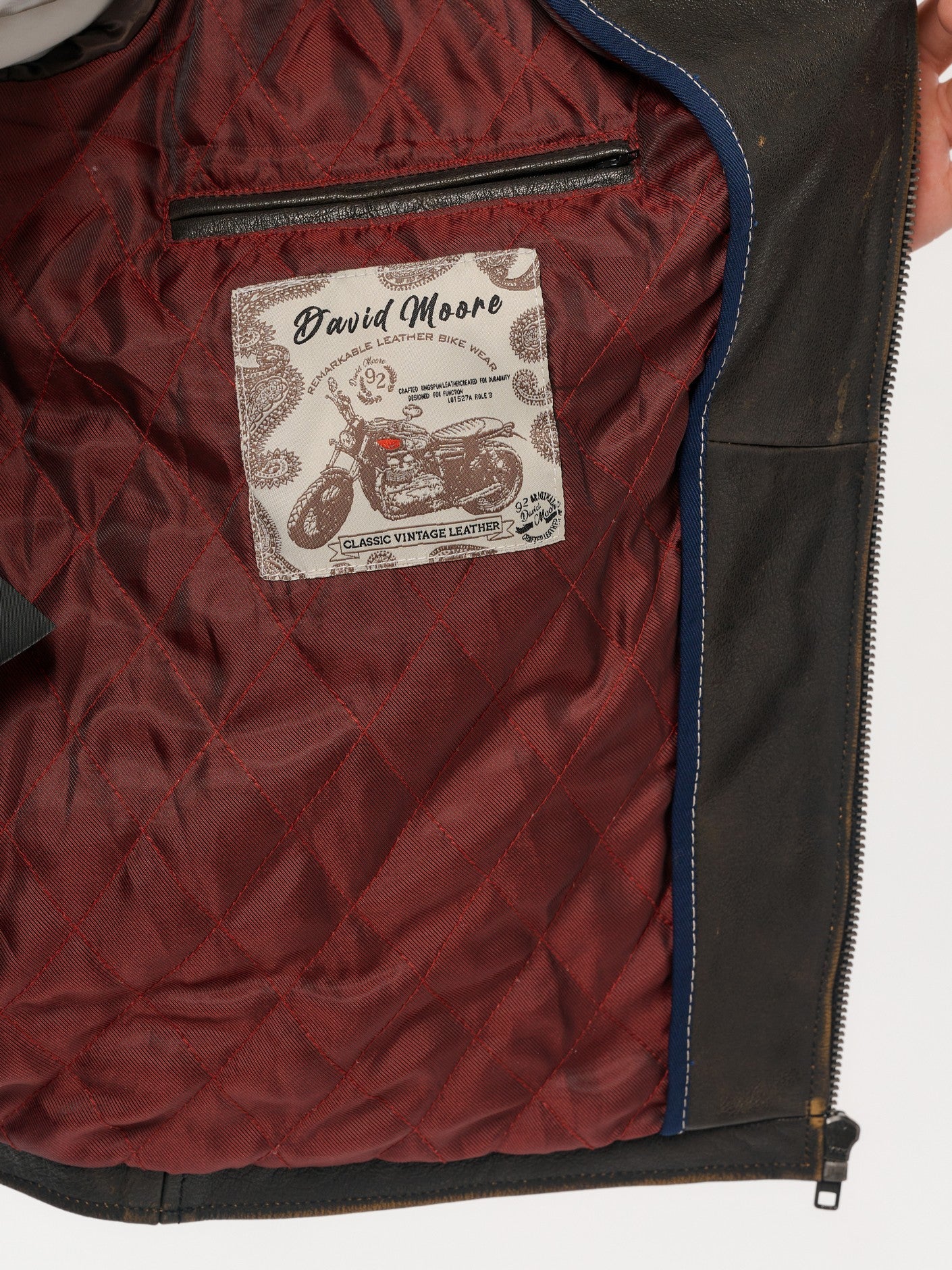 Gold brown moto jacket burgundy lining detail – DM Legend