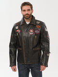 Men's moto gold brown leather jacket front view – DM Legend